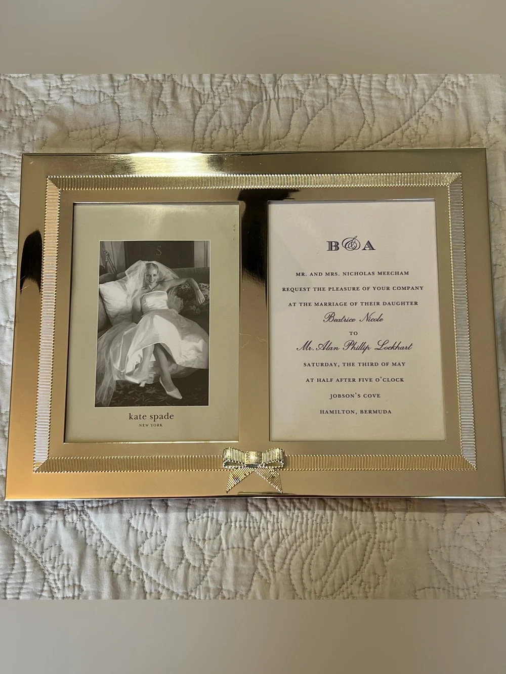 Kate Spade New York Double 5x7 Silver Hinged Picture Frame Bow Photo Frame